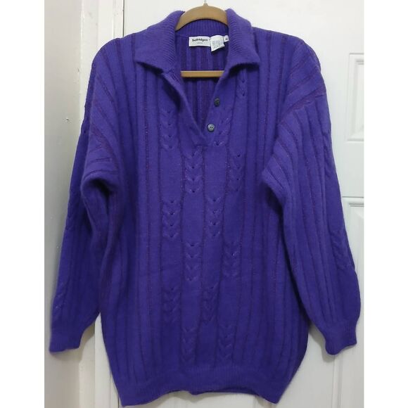 Selfridges london womens medium sweater cable  purple angora wool quiet luxury - Picture 2 of 8